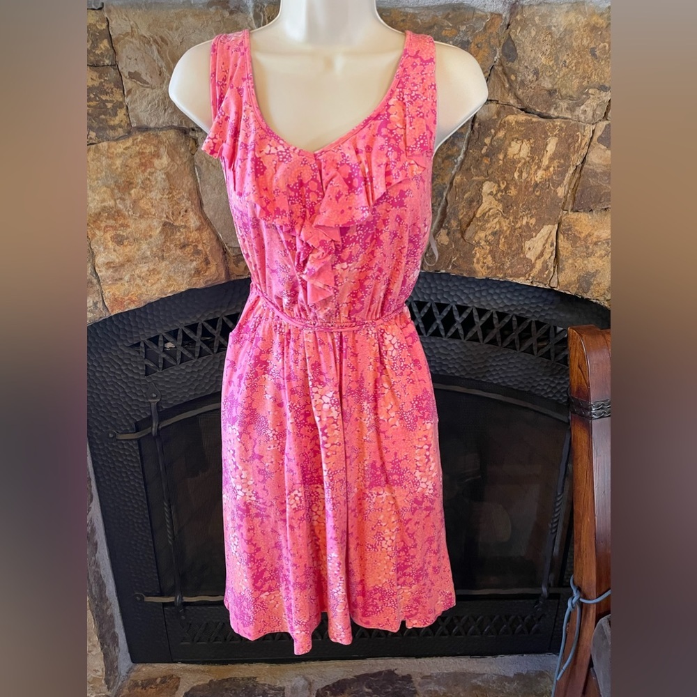 Caslon Women's Large Pink Floral Sleeveless Ruffle Waist Summer Dress